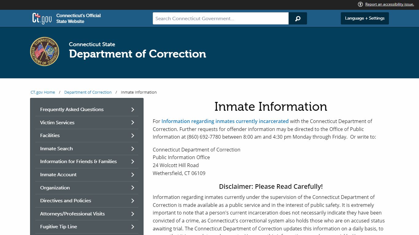 Inmate Information - CT.GOV-Connecticut's Official State ...